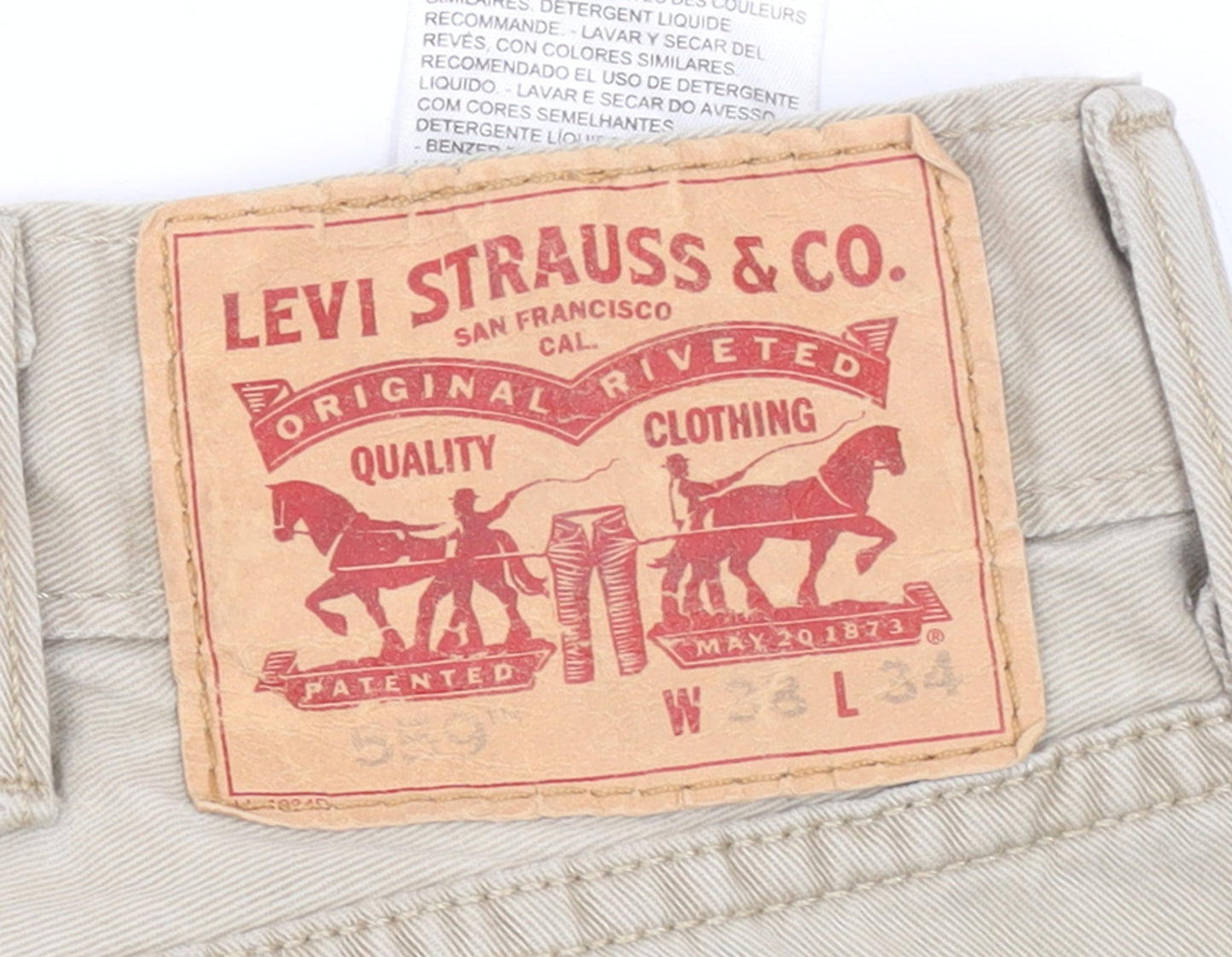 Levi's 559 Men's Beige Cotton Chino Trousers W38 L34 Straight Fit