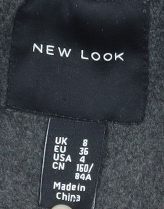 New Look Women's Grey Hooded Wool Blend Mid-Length Coat Size 8