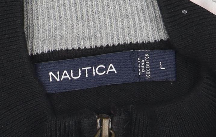 Nautica Men's Black Cotton Half Zip Jumper Size L