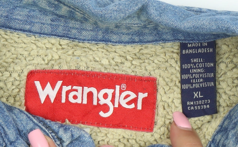 Wrangler Men Blue Denim Sherpa Lined Cotton Jacket XL