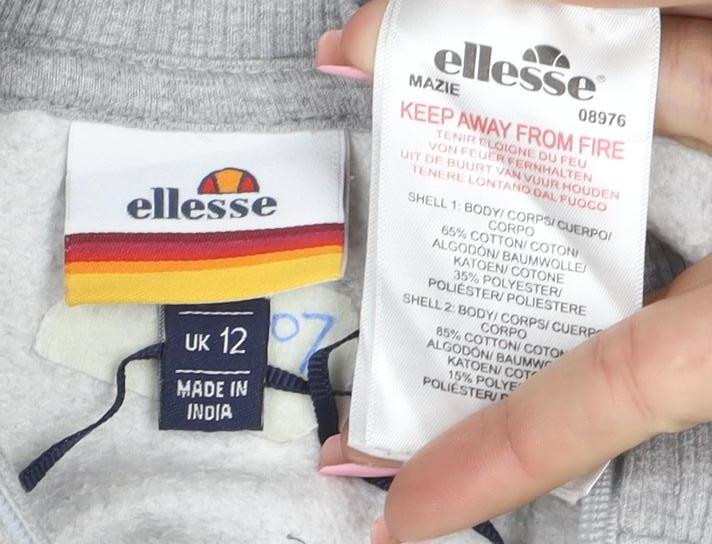 Ellesse Women's Grey Colourblock 1/2 Zip Sweatshirt UK 12