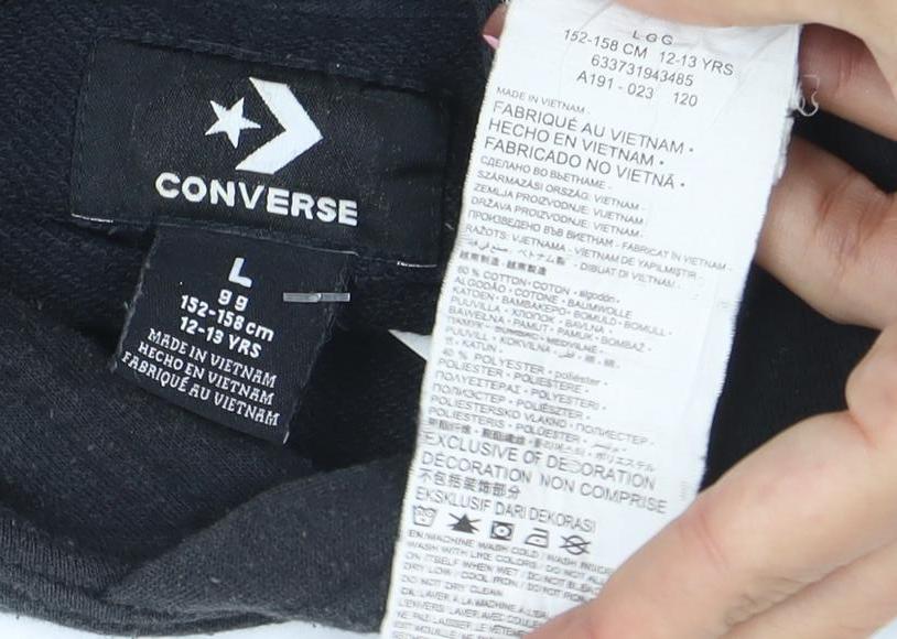 Converse Boys Black & Grey Pullover Hoodie L 12-13 Years Cotton Blend