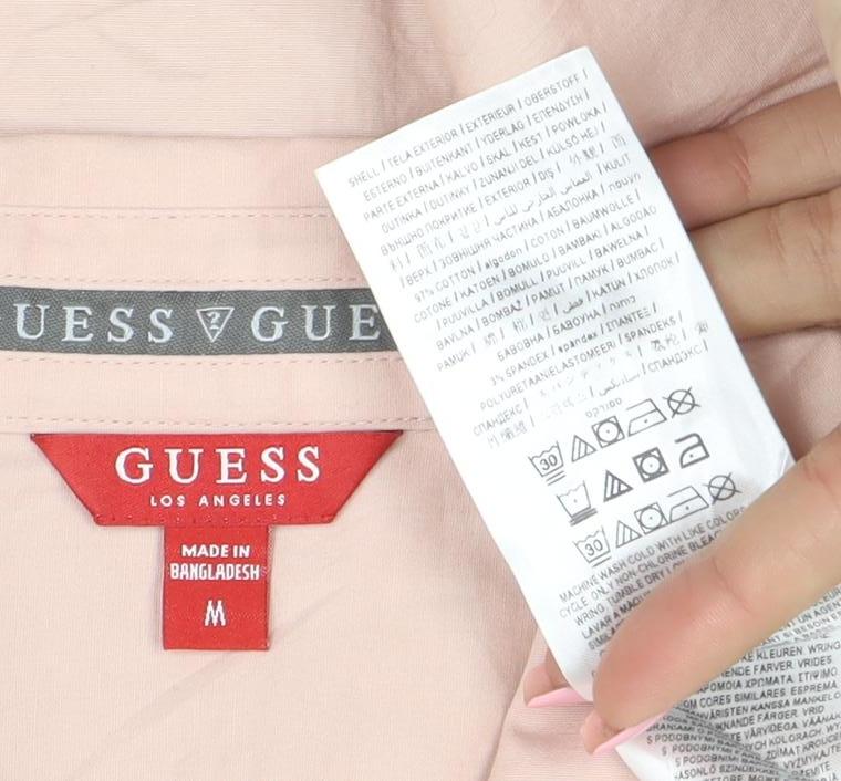 Guess Men Pink Short Sleeve Regular Fit Button-Up Shirt Size M