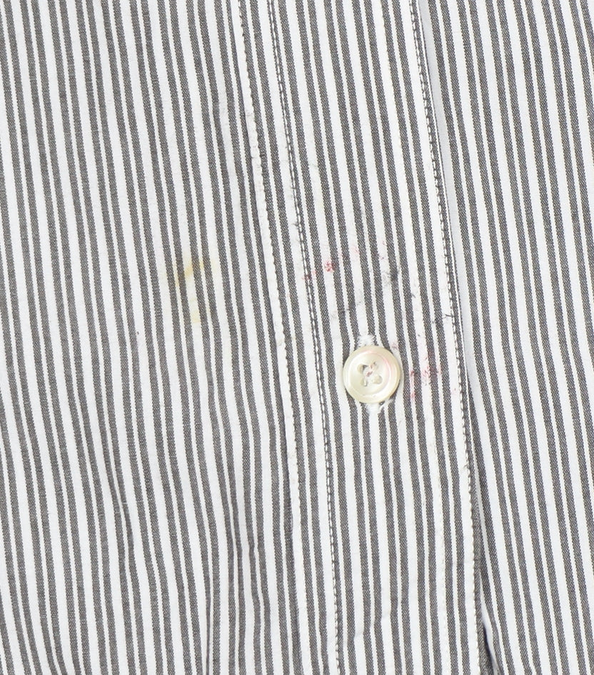 Chaps Men's Grey White Striped Cotton Long Sleeve Button-Up Shirt M