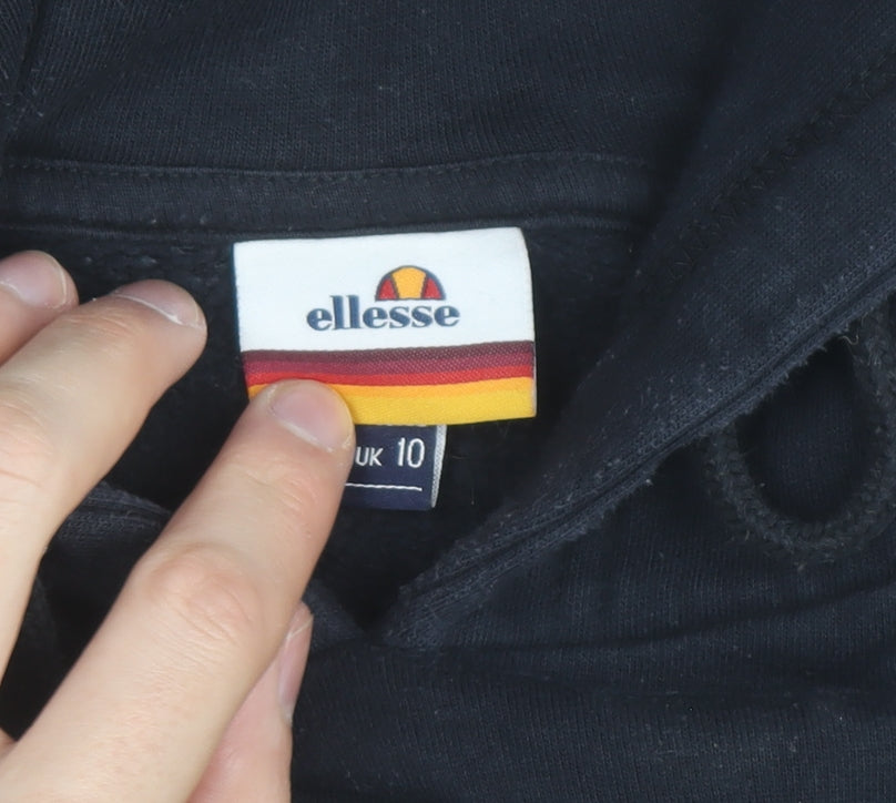 Ellesse Womens Black Cropped Pullover Hoodie UK 10 Logo Print