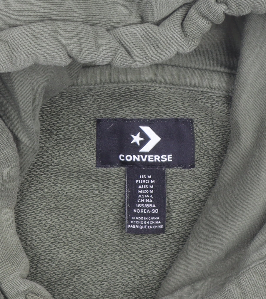 Converse Womens Green Pullover Hoodie Size M Drawstring Cotton Blend