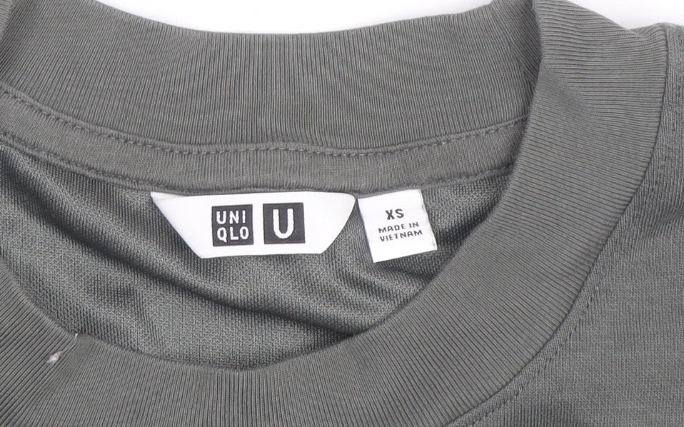 Uniqlo Men Grey XS Long Sleeve Crew Neck Cotton Casual Top