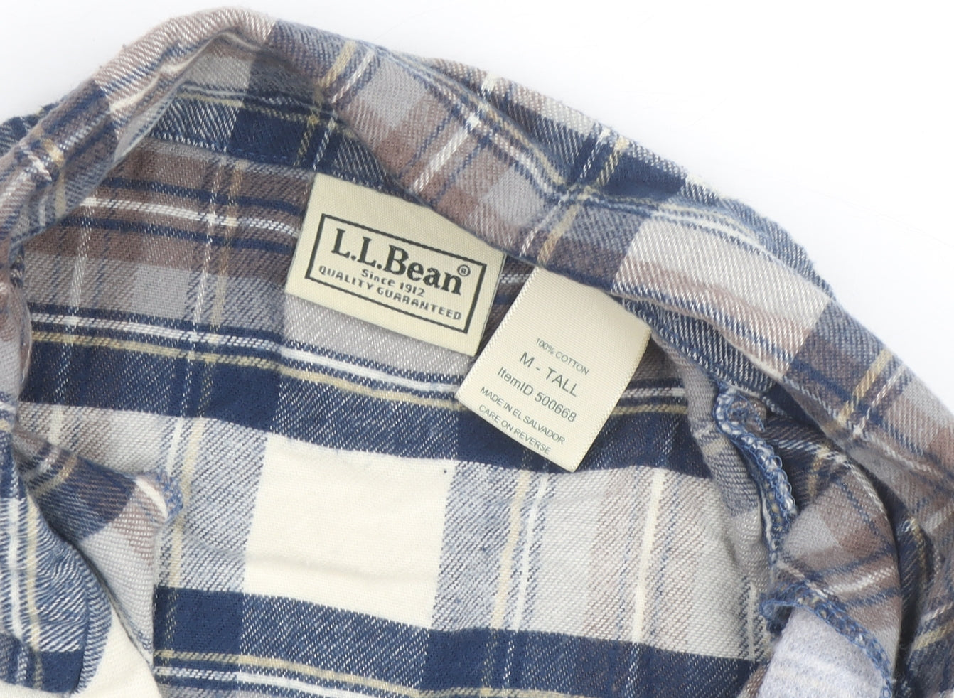 L.L. Bean Men's Blue Check Flannel Button-Up Shirt M Tall