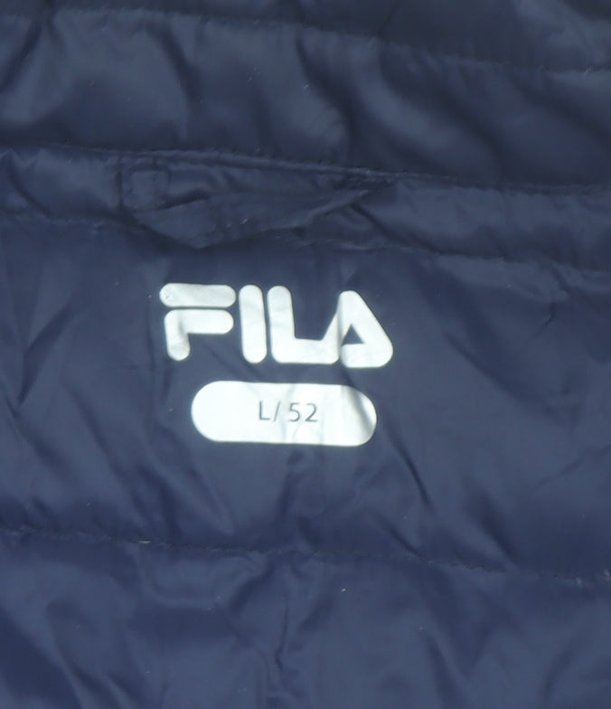 Fila Men's Blue Puffer Jacket L/42in Quilted Lightweight Zip Coat