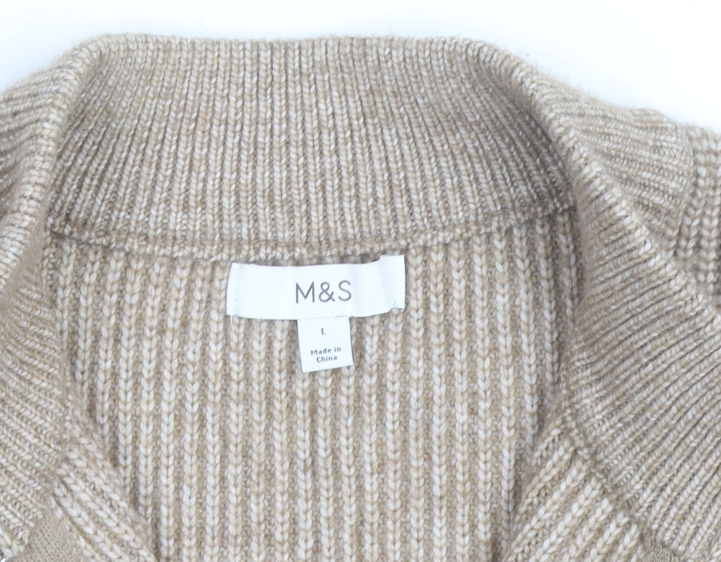 Marks & Spencer Womens Beige Full Zip Wool Blend Jumper L
