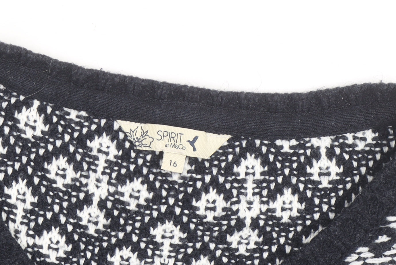 M&Co Womens Blue Fair Isle Knit Jumper Size 16 Round Neck
