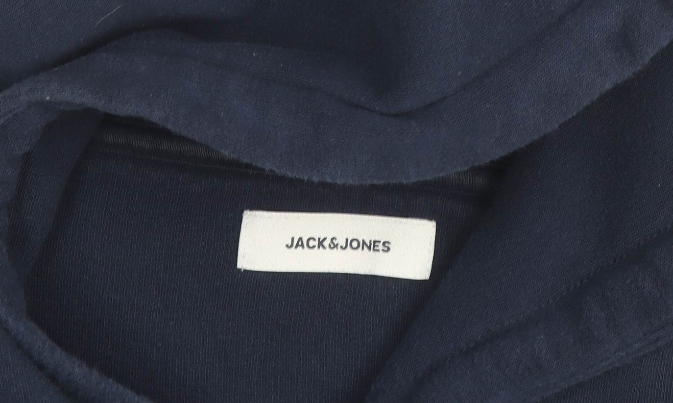 Jack & Jones Men's Blue Pullover Hoodie Size L Graphic Logo Fleece