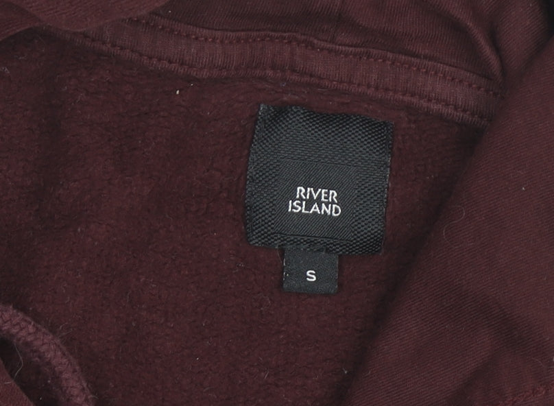 River Island Men Brown Pullover Hoodie Size S Logo Fleece Cotton