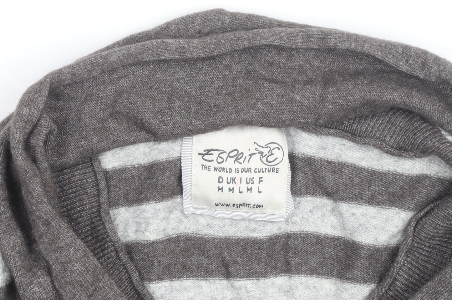 Esprit Women Grey Stripe Wrap Jumper Size M Long Sleeve Knit