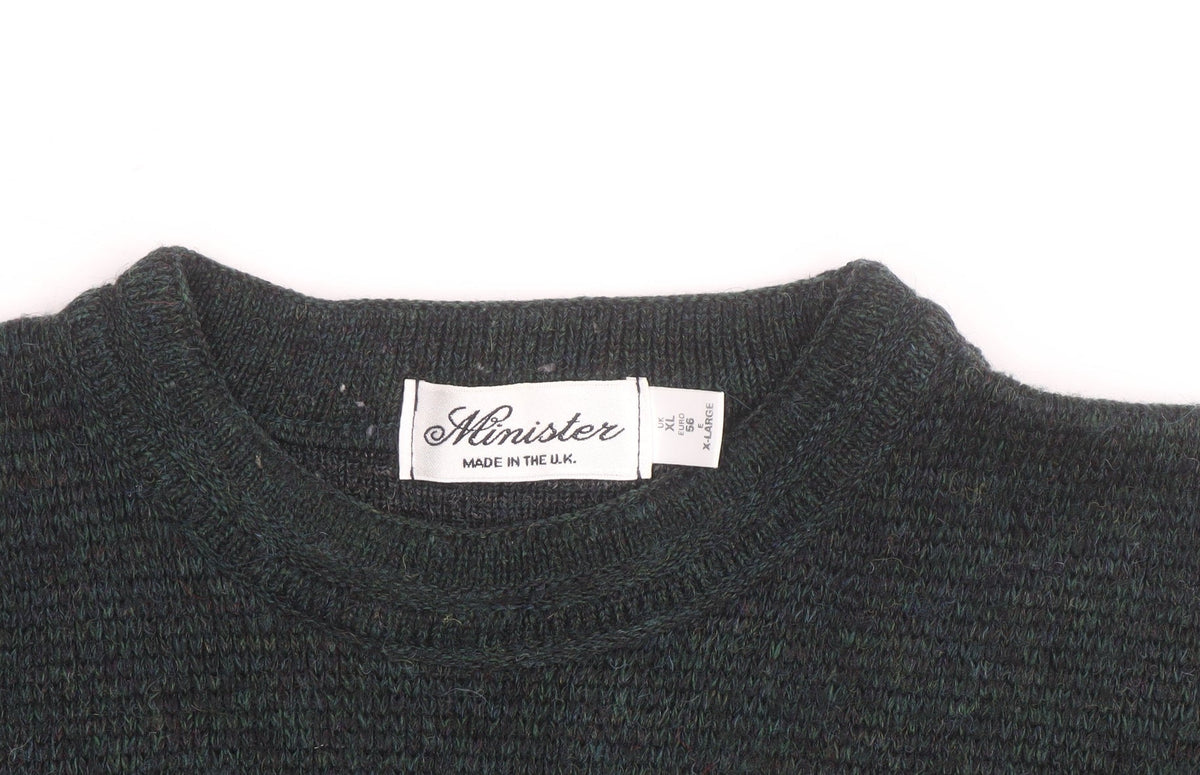 Minister Men's Green Wool Geometric Knit Pullover Jumper XL