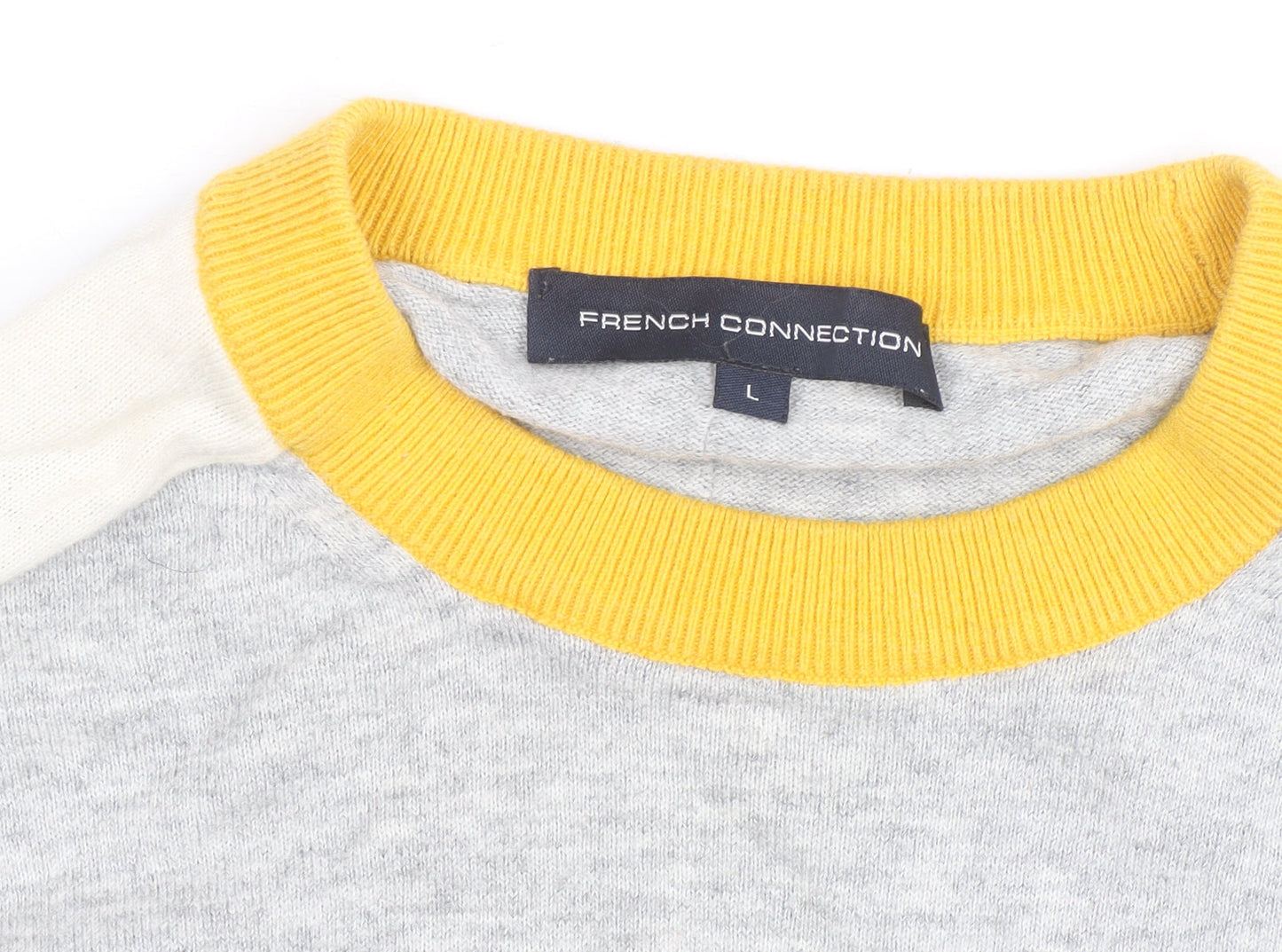 French Connection Women's Grey Colour Block Crew Neck Jumper Size L