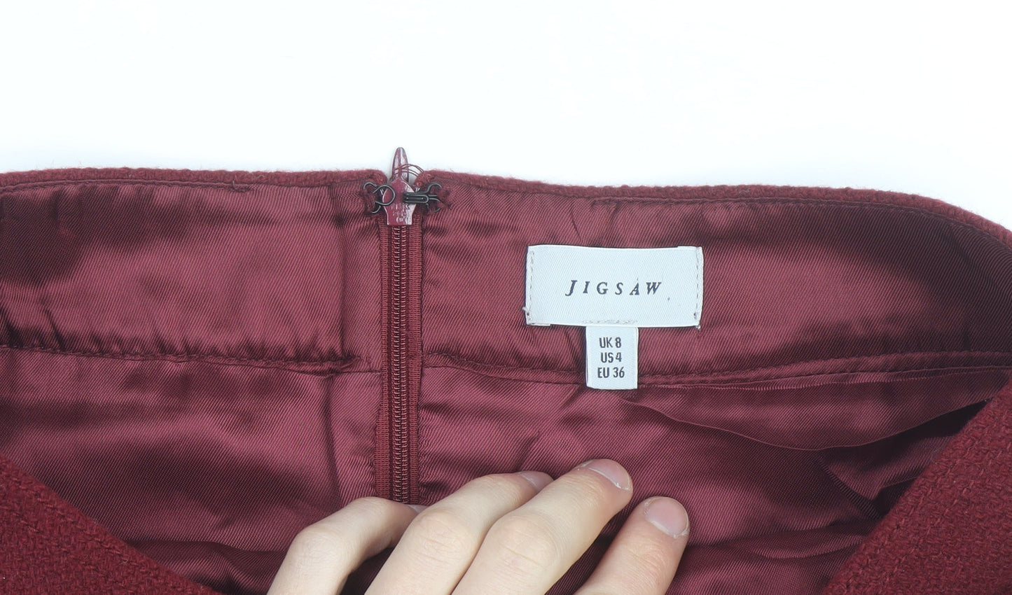 Jigsaw Women Red Wool Short Pencil Skirt Size 8