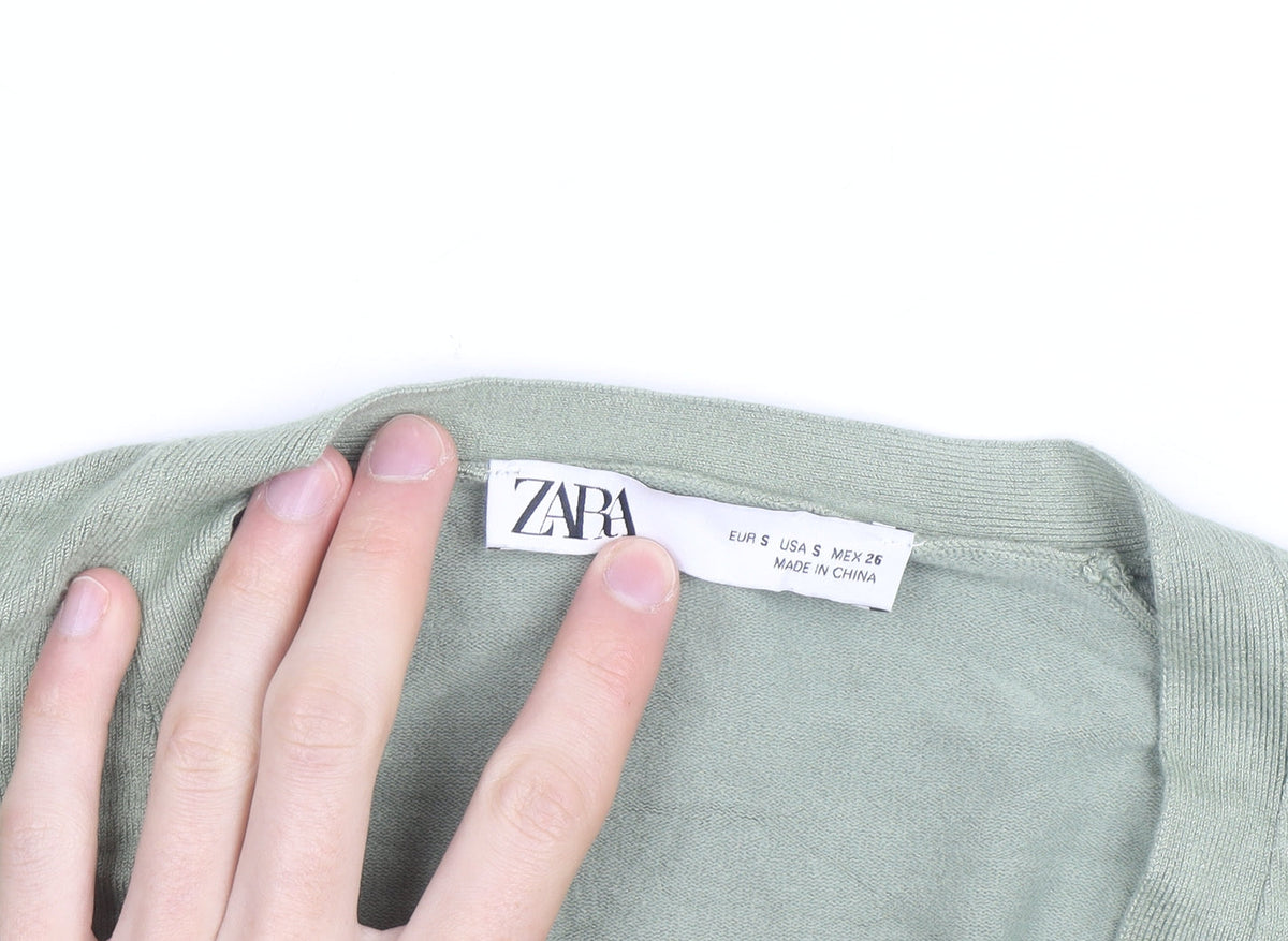 Zara Women’s Green V-Neck Button Cardigan Size S