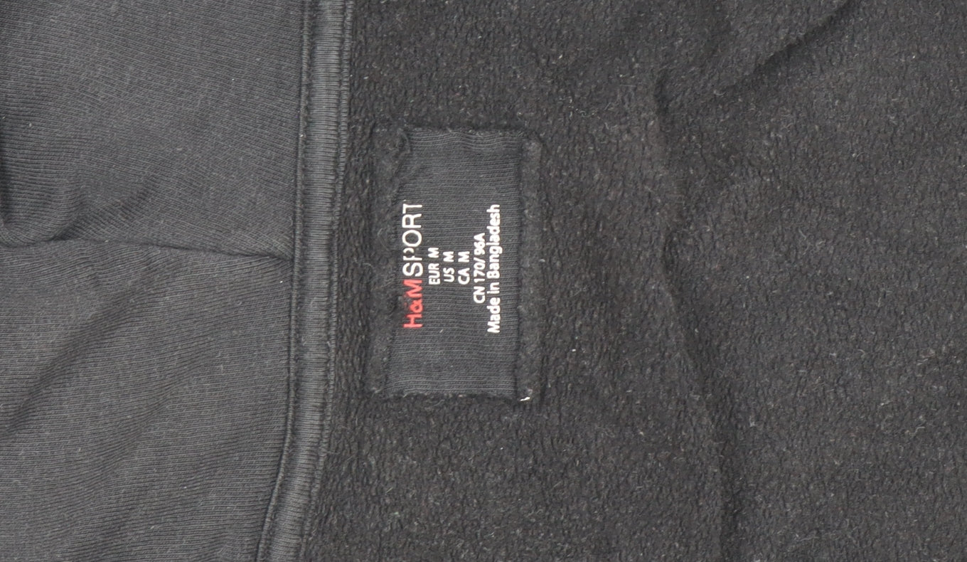 H&M Men Black Full Zip Fleece Hoodie Size M Regular Fit
