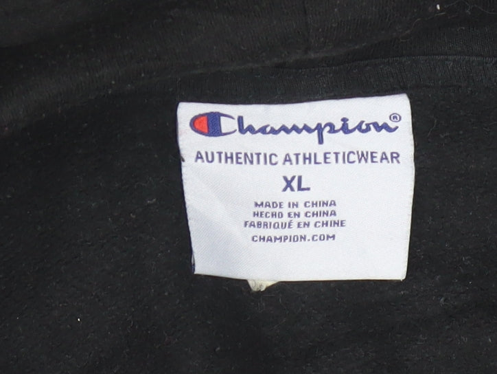 Champion Men's Black XL Pullover Hoodie with Logo Print