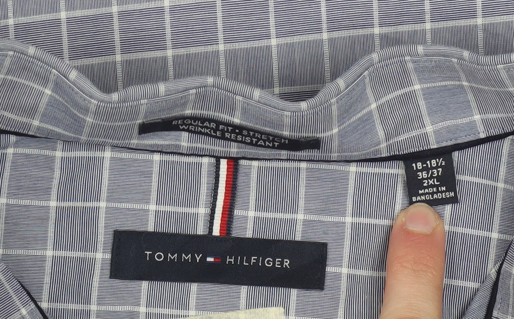 Tommy Hilfiger Men’s Blue Check 2XL Regular Fit Long Sleeve Cotton Shirt