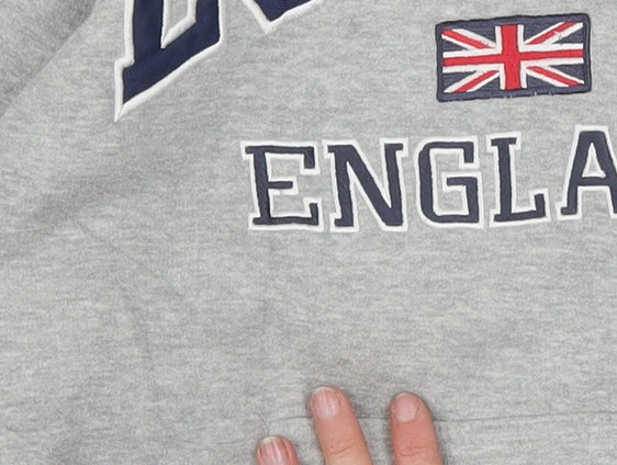 Amazing London Men's Grey Pullover Hoodie L Embroidered Flag Design