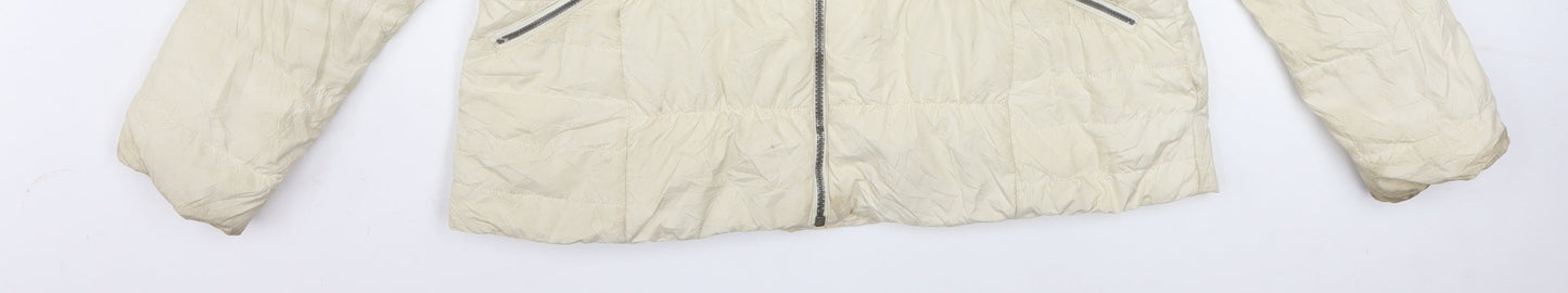 Columbia Women Ivory Hooded Puffer Jacket L Thermal Coil Winter Coat