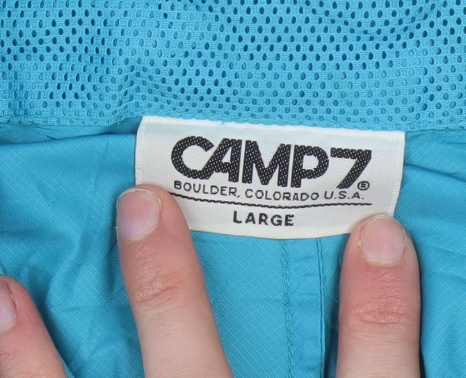 CAMP7 Men's Blue Green Windbreaker Jacket L Hooded Lightweight Outdoor