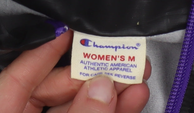 Champion Women's Black M Windbreaker Jacket Lightweight Reflective Zip