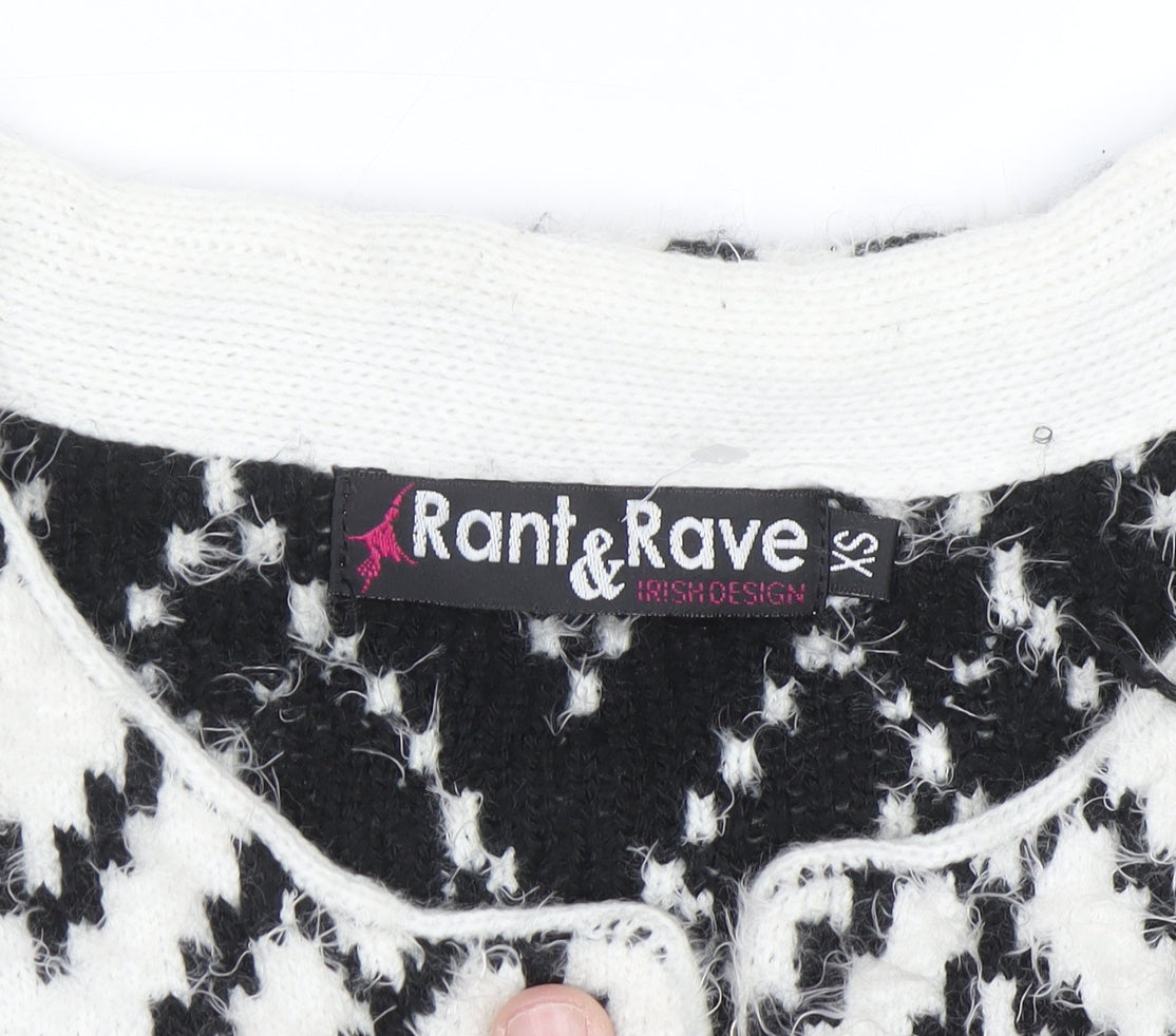 Rant & Rave Women's Black & White XS Geometric Knit Cardigan