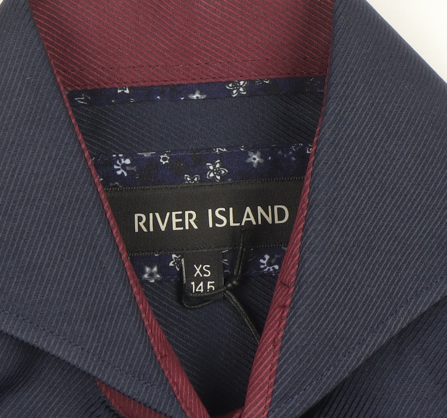 River Island Men's Blue Slim Fit Long Sleeve Button-Up Shirt XS