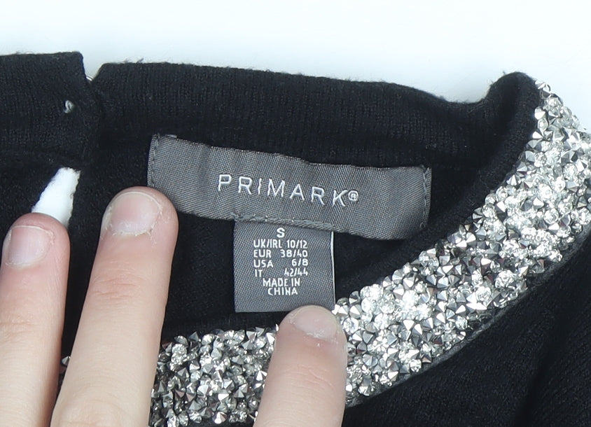 Primark Women’s Black Jewel Neck Long Sleeve Pullover Jumper Size 10/12