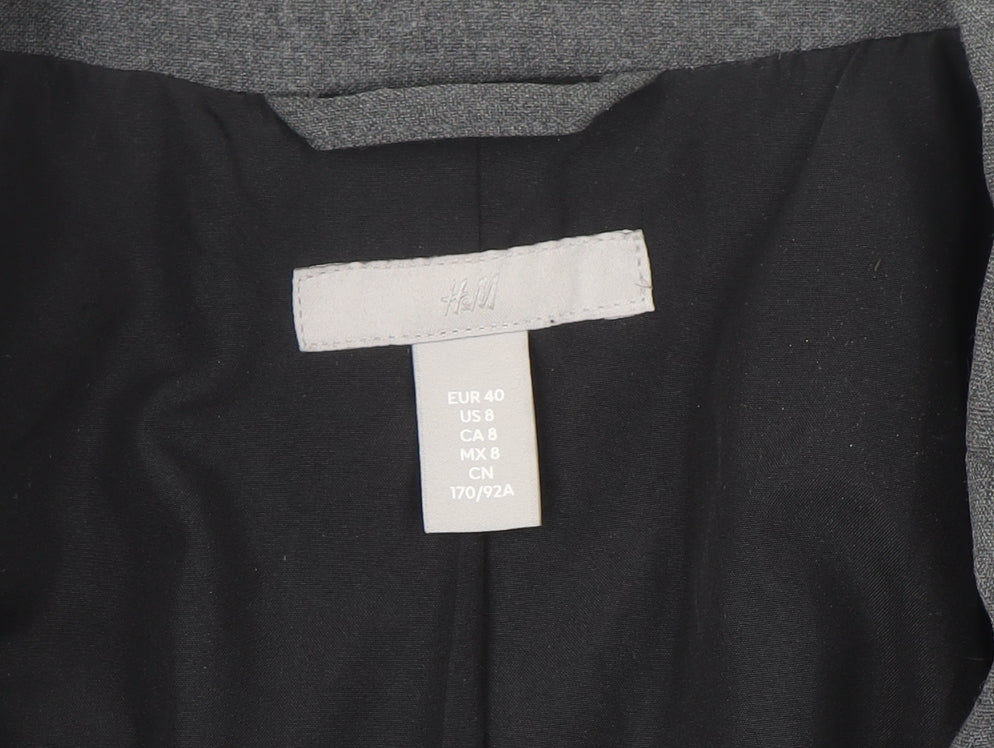 H&M Women Grey One-Button Suit Jacket Size 12 Classic Fit