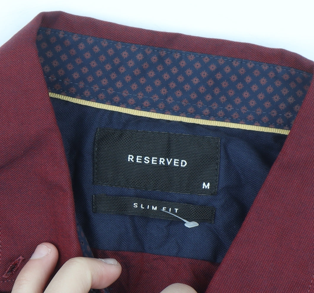 RESERVED Men's Red Slim Fit Button-Up Long Sleeve Cotton Shirt M