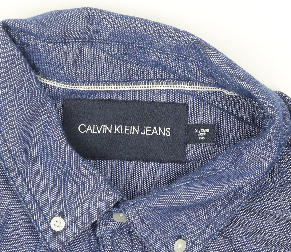 Calvin Klein Jeans Men's Blue Button-Down Long Sleeve Cotton Shirt XL