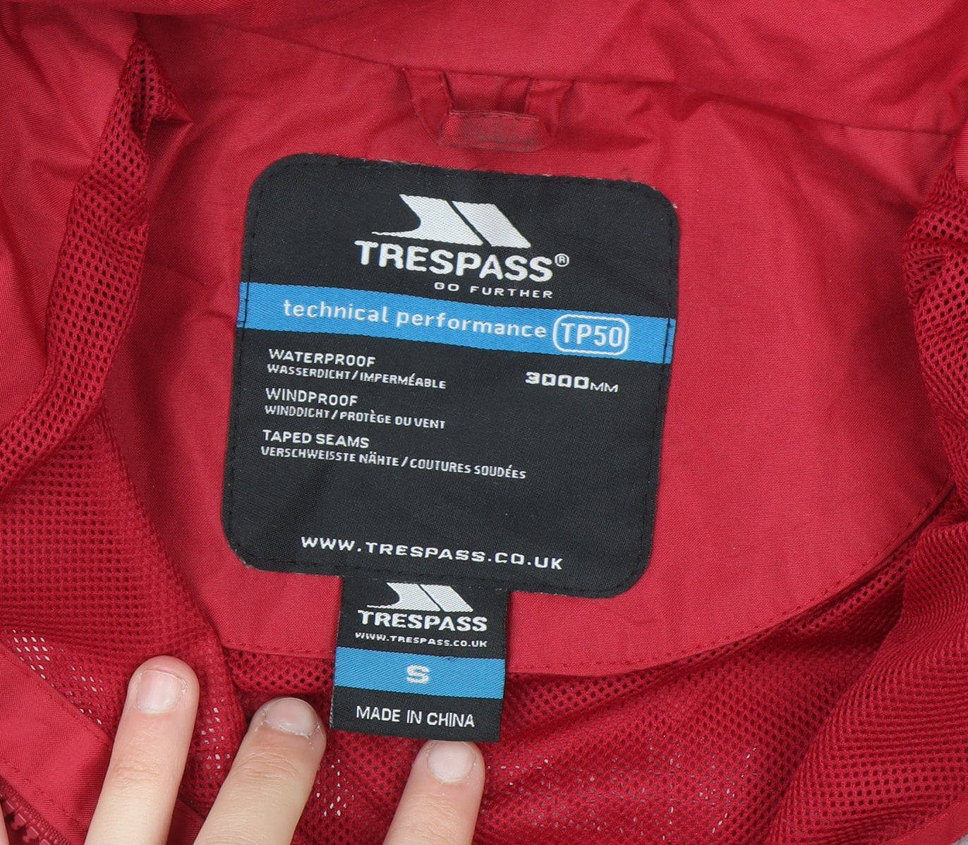 Trespass Men Red Waterproof Hooded Rain Jacket Size S