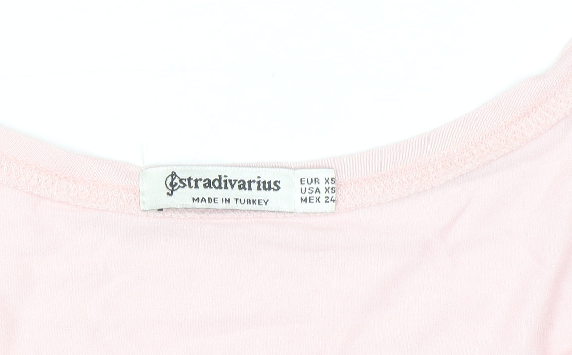 Stradivarius Women Pink XS Basic Viscose Short Sleeve T-Shirt