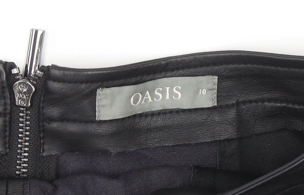 Oasis Womens Black Faux Leather Pencil Skirt Size 10 Lined Knee Length