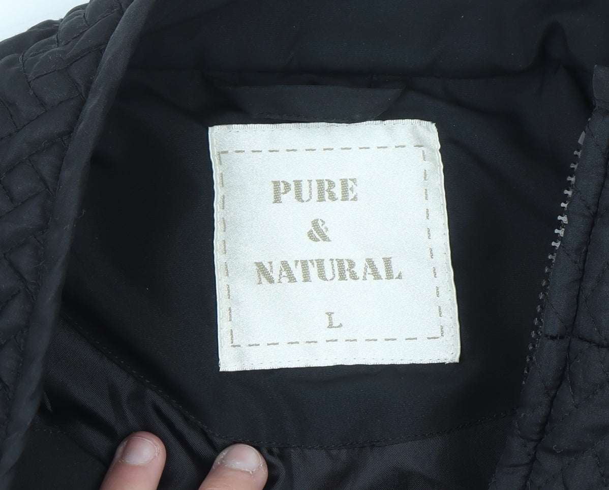 Pure & Natural Men's Black Quilted Mid-Length Jacket L
