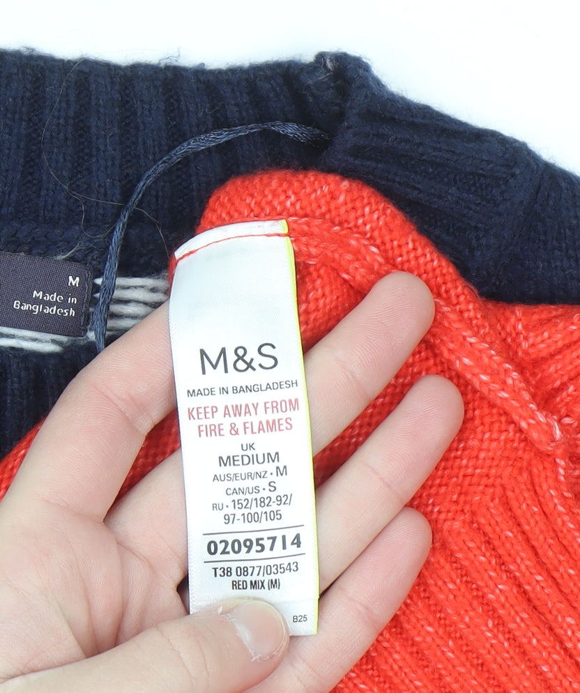 Marks & Spencer Mens Red Fair Isle Knit Jumper Medium