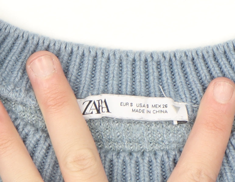Zapa Women's Blue Crew Neck Fuzzy Knit Jumper Size 8