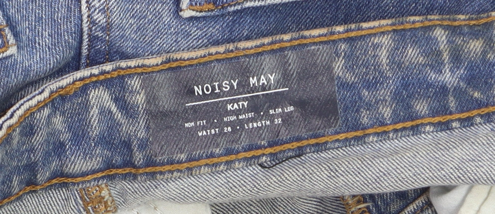 Noisy May Women's Blue Mom Jeans Size 10 High Waist Distressed Denim