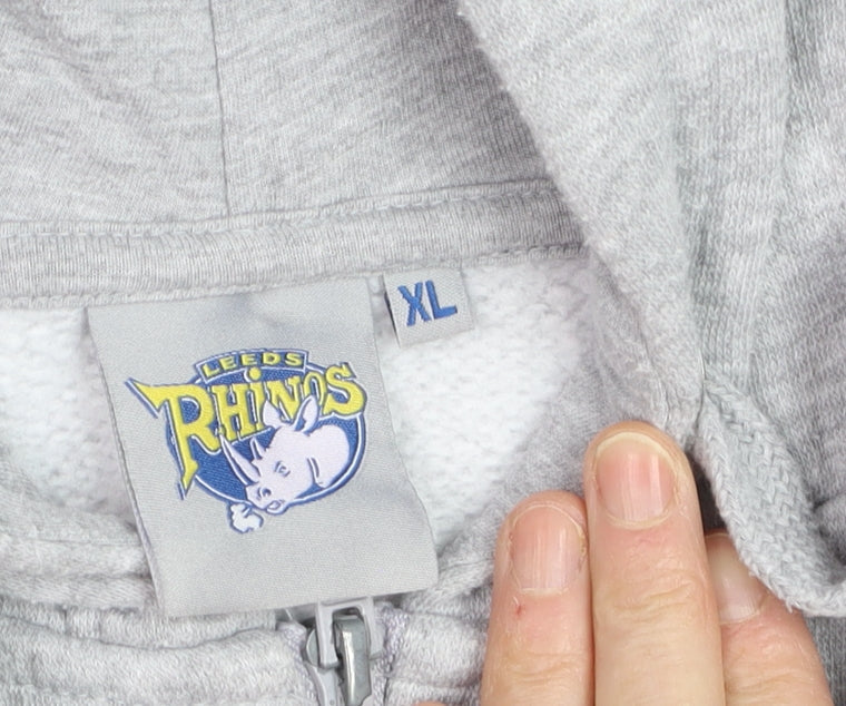 Leeds Rhinos Mens Grey XL Full Zip Hoodie Sweatshirt