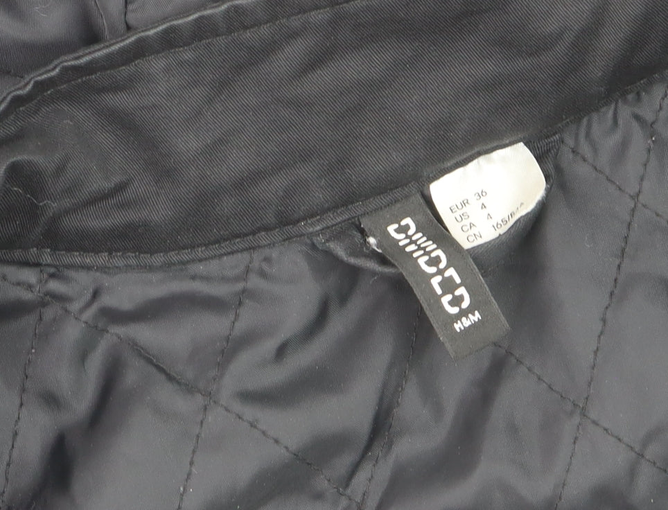 H&M Divided Women's Black Parka Coat Size 8 Hooded Long Cotton Blend