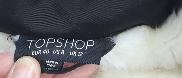 Topshop Women's Black Puffer Jacket Size 12 Hooded Winter Coat