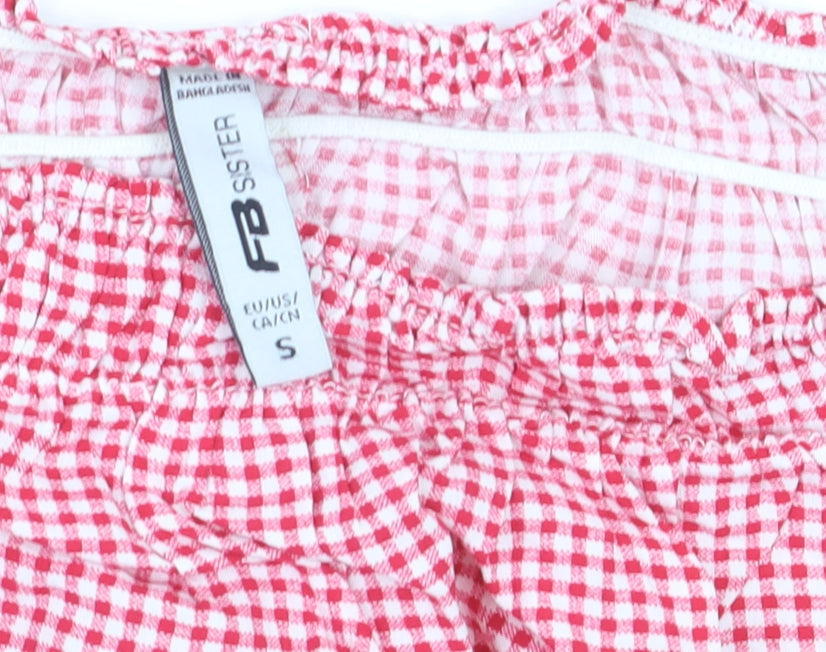 FB Sister Women Red Check Cropped Off Shoulder Blouse Size S