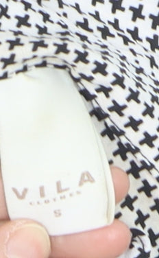 Vila Womens Black Geometric Button-Up Long Sleeve Blouse Size S