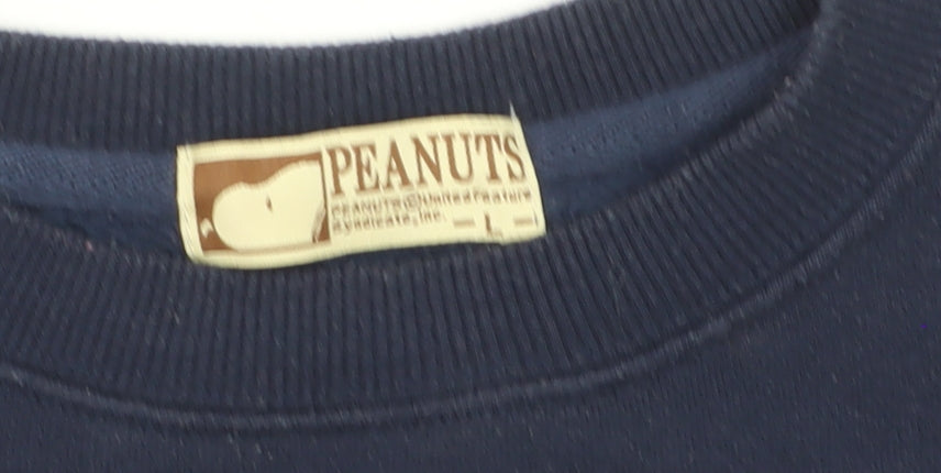 Peanuts Snoopy Navy Blue Crew Neck Pullover Sweatshirt Women L