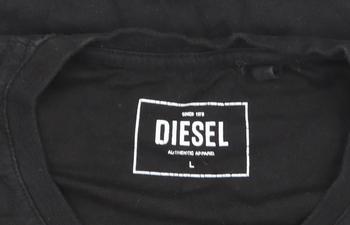 Diesel Men's Black V-Neck Cotton T-Shirt Size L