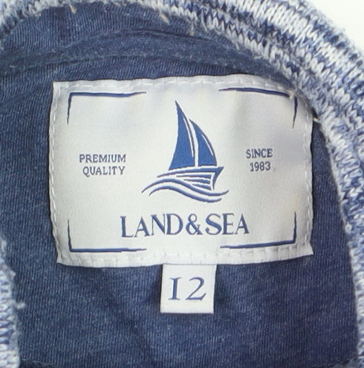 Land & Sea Womens Blue Henley Pullover Sweatshirt Size 12
